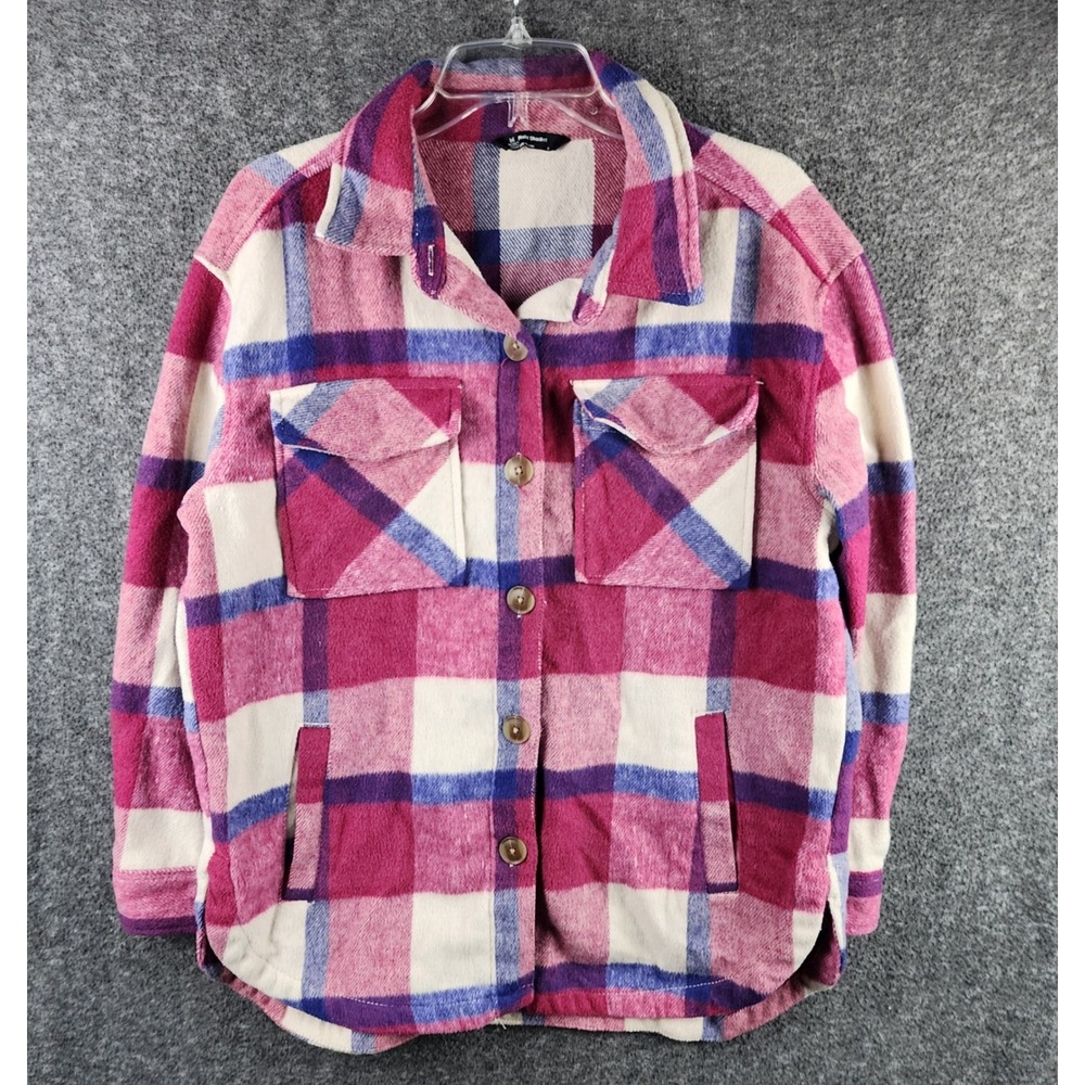 Member's Mark Shacket Womens S Plaid Pink Blue White Button Down EUC